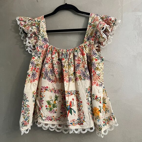 Farm Rio Delicate Forest Scarves Square Neck Embroidered Blouse - Picture 2 of 8